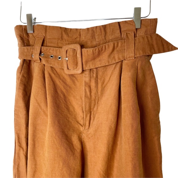 Zara Brown Paper Bag Cropped Linen Pants High Rise Medium - Picture 6 of 7